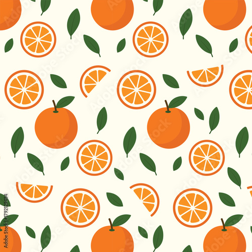 Bright and refreshing vector illustration featuring seamless orange fruit motifs. Ideal for fabric prints, packaging, wallpapers, and healthy lifestyle branding projects.