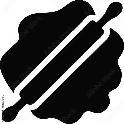 Rolling pin and flattened dough icon, baking and cooking essential tool