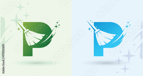   Letter P Sparkle Swoosh Cleaning Monogram Logo Hygiene Service Modern Professional Brand Icon
