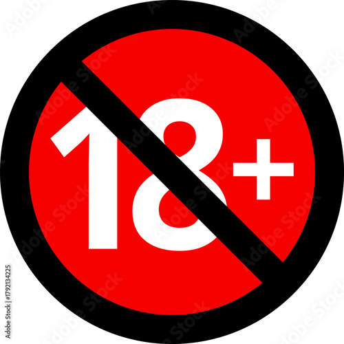 18 sign warning symbol isolated on white background, 18 plus, censored, under 18 only censored, eighteen age older forbidden adult content.