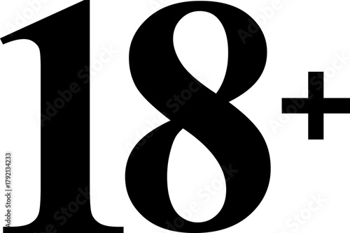 18 sign warning symbol isolated on white background, 18 plus, censored, under 18 only censored, eighteen age older forbidden adult content.