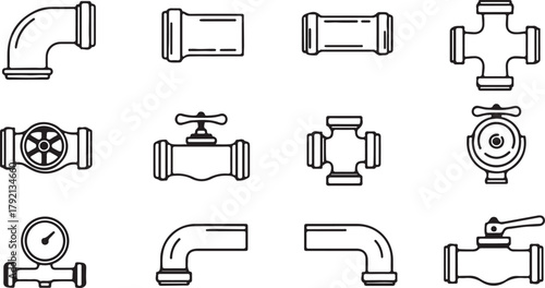 Collection of Plumbing Fixtures and Pipe Fittings Icons