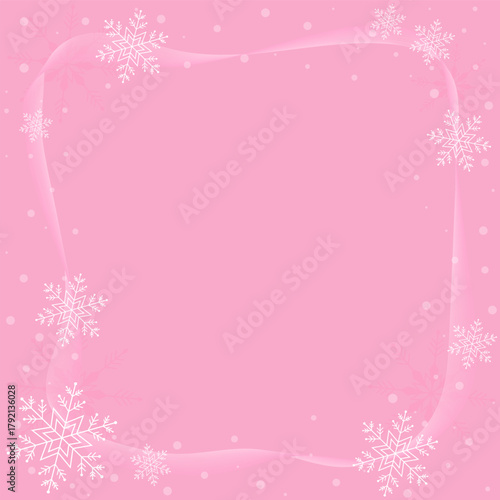 Pink Background Wallpaper With Border Frame And Sparkling Snowflakes In Winter