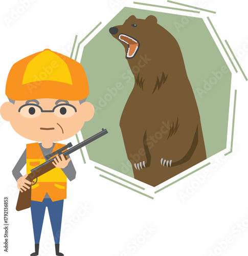 猟銃を持っている猟友会のイメージイラスト（シニア男性）