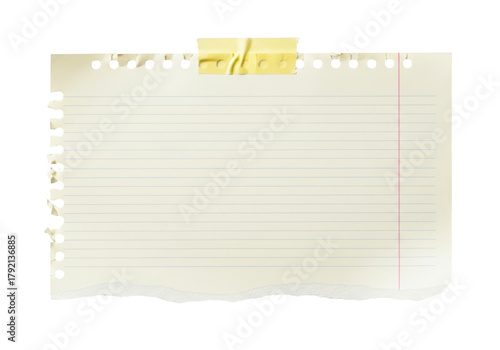 A piece of lined paper is taped to the top