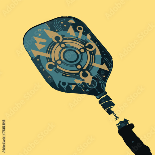 Pickleball paddle with abstract geometry art.eps