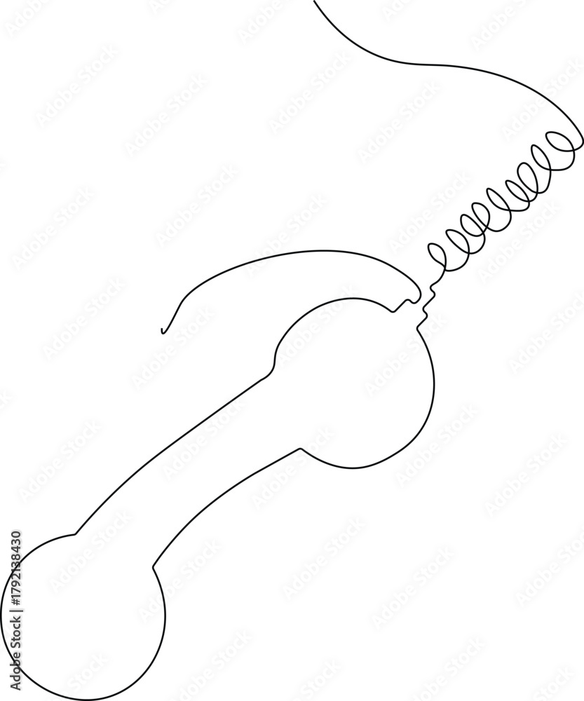 Obraz premium One line drawing of telephone receiver isolated vector object. Vintage retro telephone communication concept. White background. Black thin outline of old telephone with cable