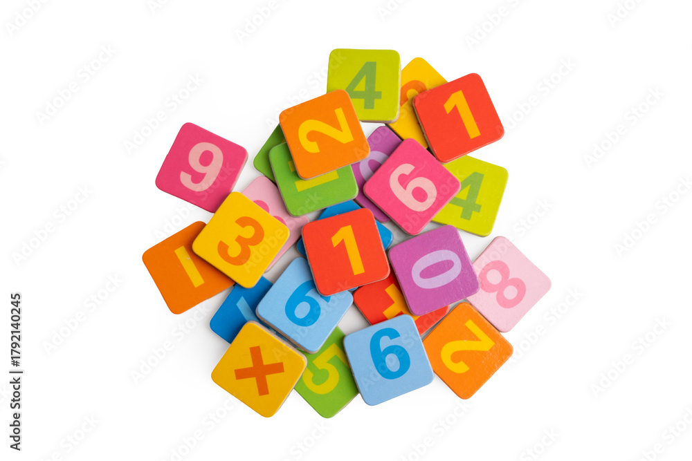 Obraz premium Math number colorful on white background, education study mathematics learning teach.