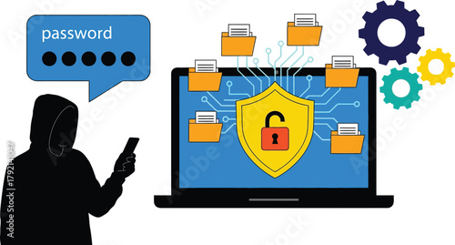 Digital hacker stealing personal passwords and compromising data