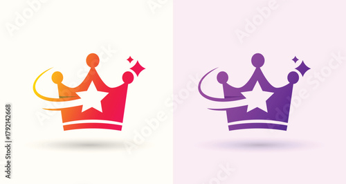   Crown Star Swoosh Logo Premium Royal Award Winner Quality Champion Brand Icon
