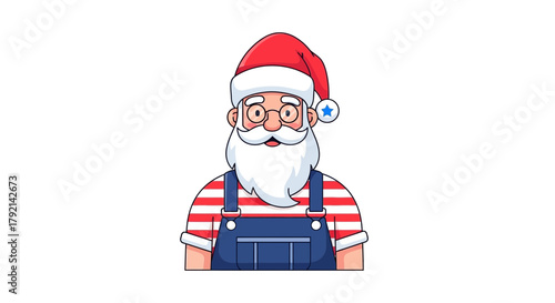 Cartoon Person Wearing a Christmas Hat and Overalls