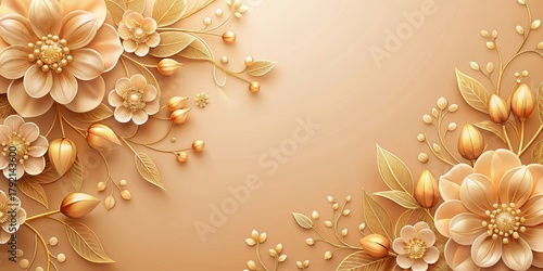 Fototapeta Naklejka Na Ścianę i Meble -  Delicate Gold Flowers on a Peach Background