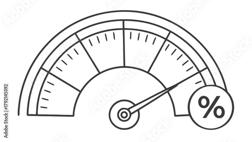High Percentage Gauge Line Icon: Performance Meter with Percent Symbol, Progress Indicator Vector Graphic for Business Analytics