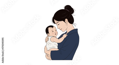 A loving mother gently holds her baby close, a tender moment of maternal affection.