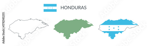 Honduras republic geographical borders isolated on white background. Flag of Honduras. Vector flat cliparts.	