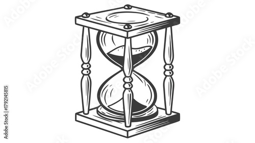 Classic Hand-Drawn Hourglass Illustration with Falling Sand, Symbolizing Time Passage, Urgency, and Deadlines