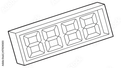Isometric Line Art Illustration of a Four-Digit Seven-Segment Digital Display Module for Electronic Design and Numeric Readouts