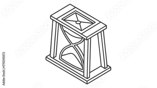 Isometric Hourglass Line Art Illustration: Sand Timer Symbolizing Passing Time, Deadline, and Measurement in Simple Outline Style
