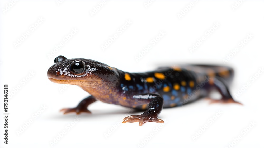 Fototapeta premium Colorful salamander on a white background showcasing unique patterns and textures