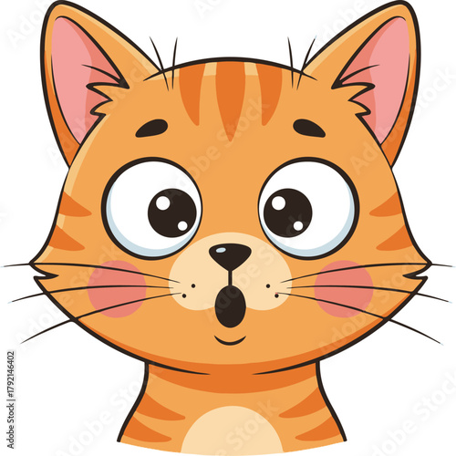  A surprised or astonished orange tabby cat face, rendered in a bright, flat vector cartoon style with wide eyes and an open mouth.