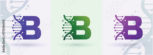   Letter B DNA Helix Monogram Logo Biotech Genetics Medical Laboratory Science Brand Identity Alphabet
