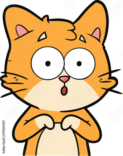 A surprised or shocked orange and white cat cartoon character with wide eyes and an open mouth, illustrated in a flat vector style with black outline.