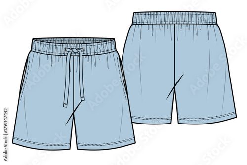 Male shorts vector design mockup template technical flat drawing.