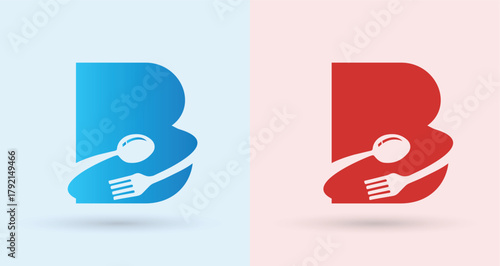   Letter B Spoon Fork Food Monogram Logo For Restaurant Brand Identity Modern Minimal Design Template
