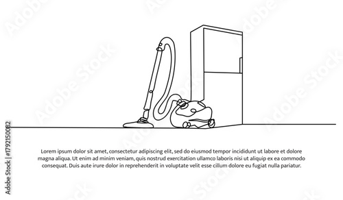 Set of refrigerator and vacuum cleaner  one line. Electronic tools. Abstract minimal continuous line isolated on white background.