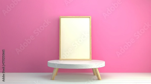 Soft Pastel Background with Elegant Display Frame on Round Stand