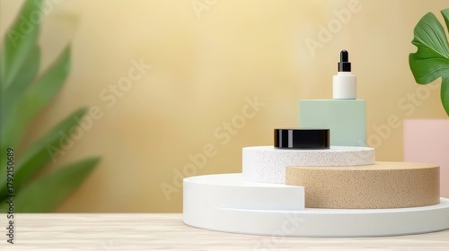 Smooth Gradient E-commerce Scene with Skincare Products on Elegant Surfaces
