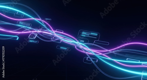 Futuristischer Neon-Datenstrom auf dunklem Hintergrund