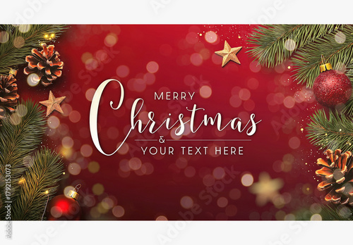Red Christmas Card Mockup With Decorations And Bokeh