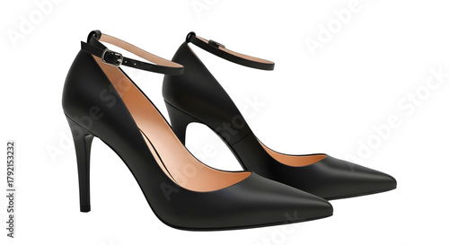 Elegant black stiletto heels with ankle straps on a neutral background showcase style on transparent background