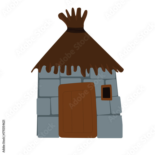 Rustic Hut Vector Illustration With Thatch Roof
