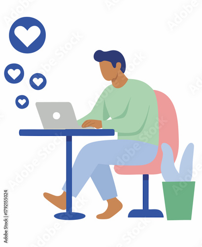Person Using Laptop With Heart Icons In Vector Art
