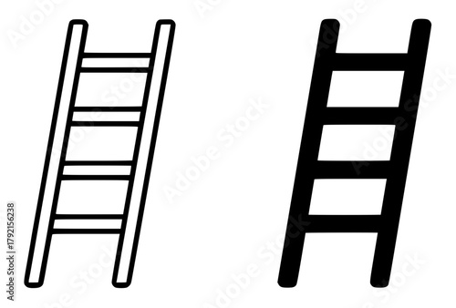 Minimalist icon, ladder vector, black and white, outline and silhouette