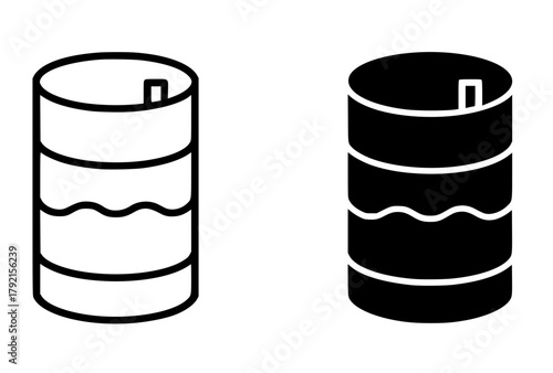 Minimalist icon, water drum vector, black and white, outline and silhouette