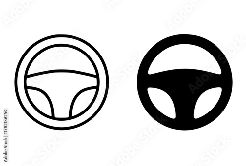 Minimalist icon, steering wheel vector, black and white, outline and silhouette