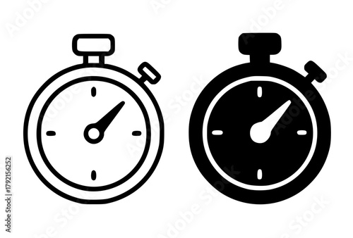 Minimalist icon, stopwatch vector, black and white, outline and silhouette