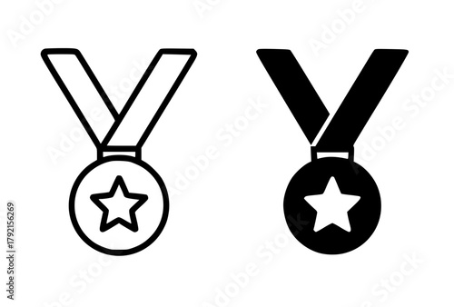 Minimalist icon, medal vector, black and white, outline and silhouette