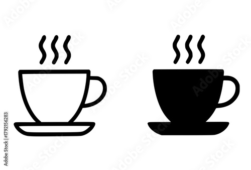 Minimalist icon, hot coffee vector, black and white, outline and silhouette