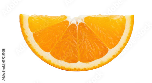 Close up of a vibrant orange fruit slice showing juicy segments and white pith isolated on a transparent background