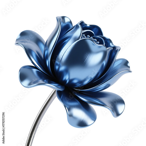 Metallic blue rose with modern chrome stem, elegant floral presentation