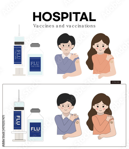 백신 주사기와 앰플 그리고 환자 