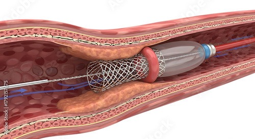 Coronary Stenting Process Inside of a Coronary Blood Vessel to open Plaque Blockage