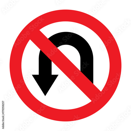 No u turn sign, road sign, traffic sign indicating directions of travel