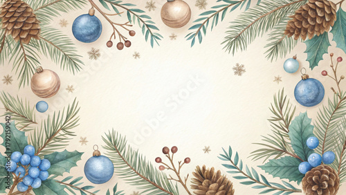 A winter watercolor frame with pinecones Vector background 
