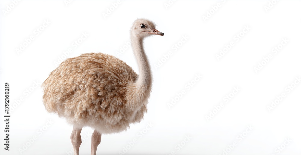 Fototapeta premium Young and fluffy ostrich standing on a plain background in a studio setting