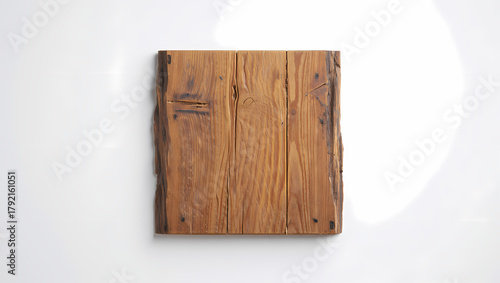 Rustic wooden board isolated on white background, showcasing natural grain and texture, perfect for food photography or product presentation backdrop